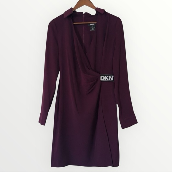 Dkny Dresses & Skirts - DKNY Long Sleeve Faux Wrap Dress in Raisin Size 4 NWT Cocktail Party Guest